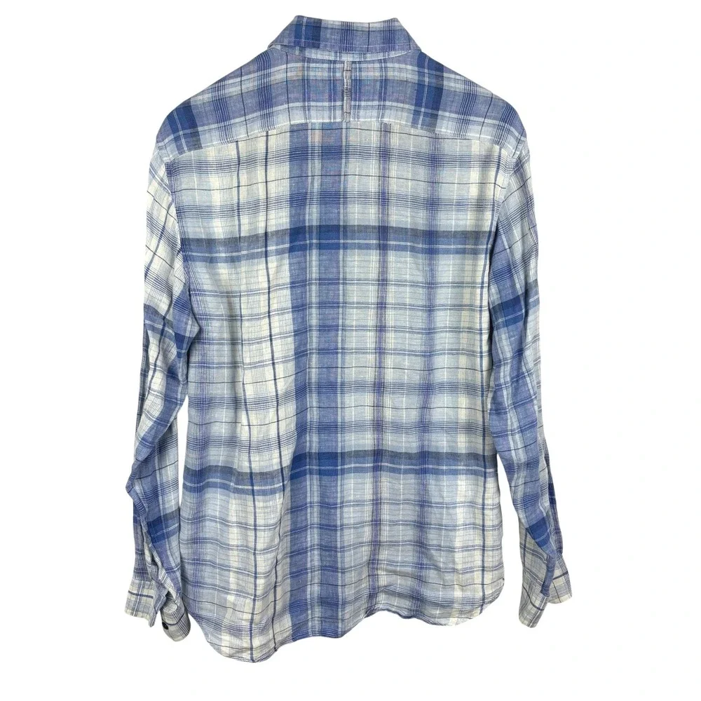 Banana Republic Mens Plaid 100% Linen Long Sleeve Button Down Shirt Sz S Beachy